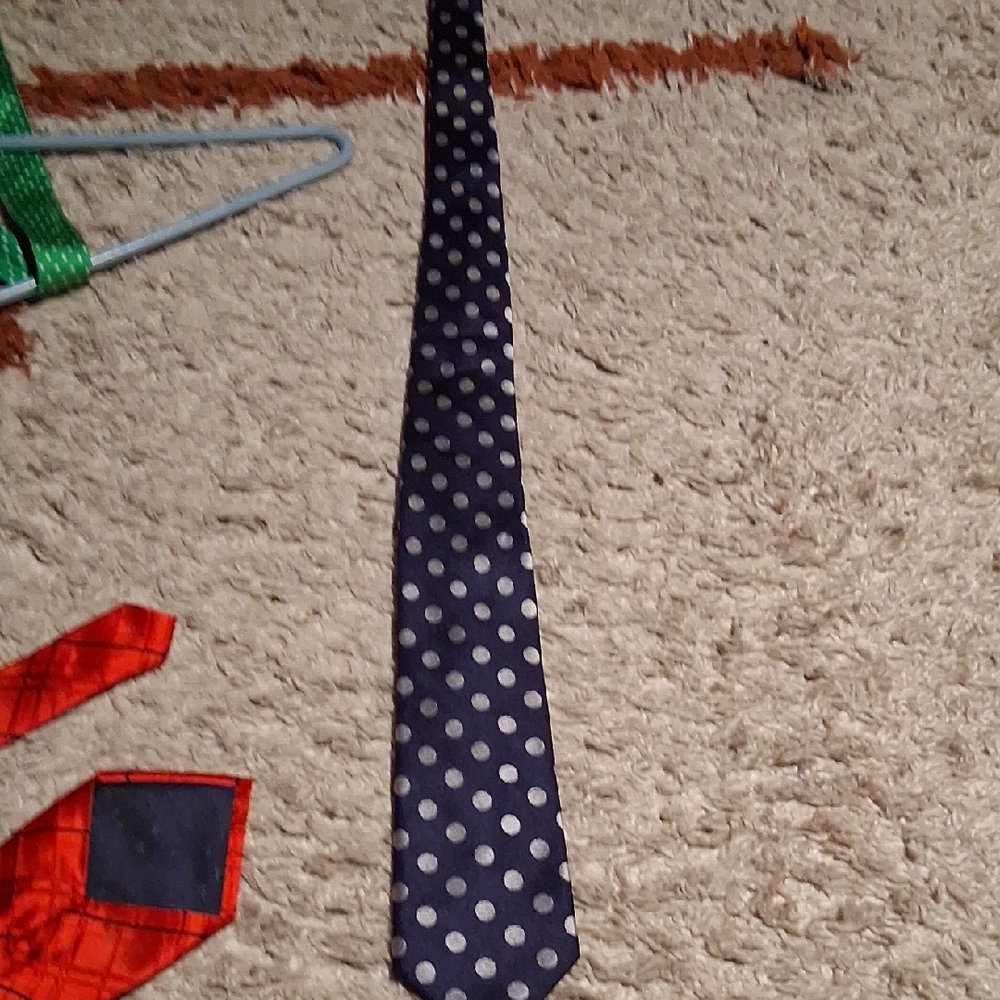 Tommy Hilfiger Navy and White Polka Dot Tie